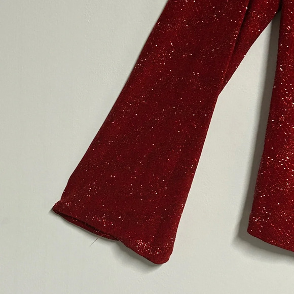 Joanna Chen Women's Medium Red Sparkle Cowl Neck Top Split Bell Sleeve Christmas - Picture 3 of 11